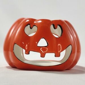 Jack o' Lantern Pumpkin Ceramic Halloween tea light or votive holder 3.5" tall